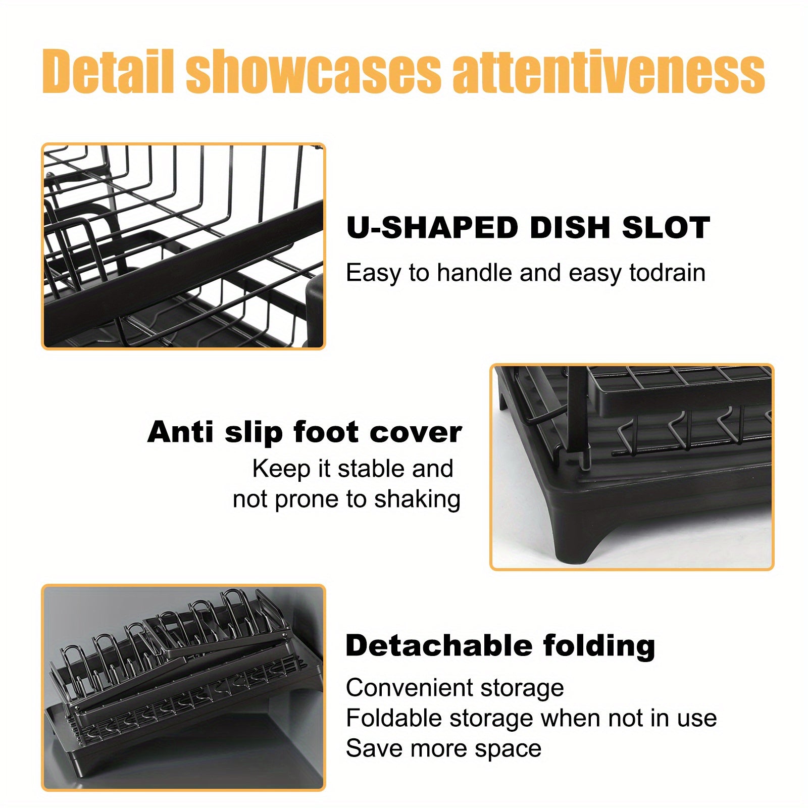 Dish Drying Rack, Multifunctional Dish Rack, Rustproof Kitchen Dish Drying Rack with Drainboard, Space-Saving 2-Tier Dish Drying Rack for Kitchen Counter, Rustproof & Sturdy, Black