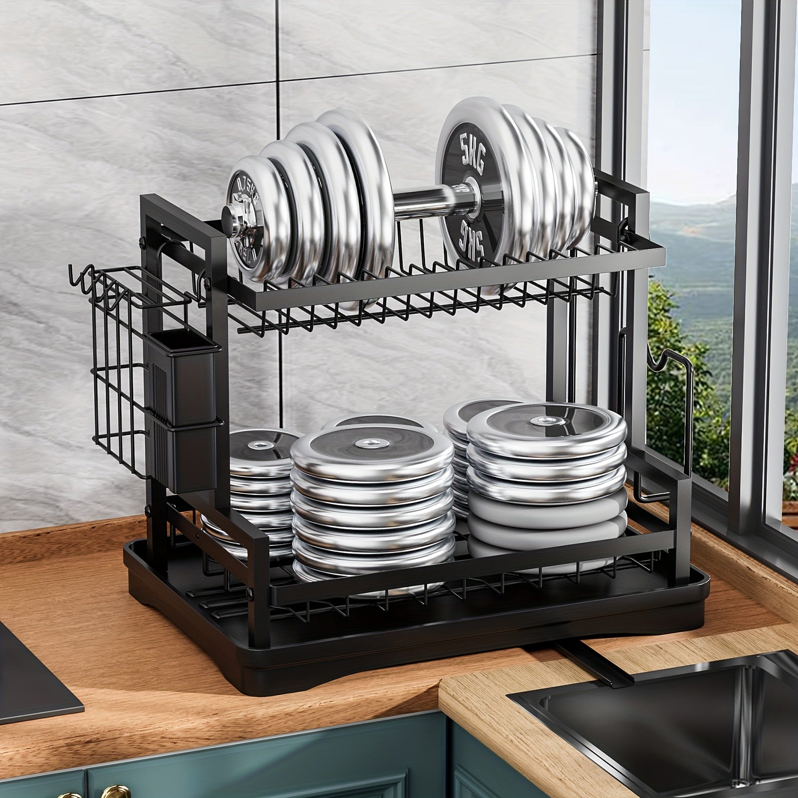 Dish Drying Rack, Kitchen Organizers And Storage, 2-Tier Kitchen Organizers And Storage For Dishes, Bowls, Cutlery, Black, Local Warehouse