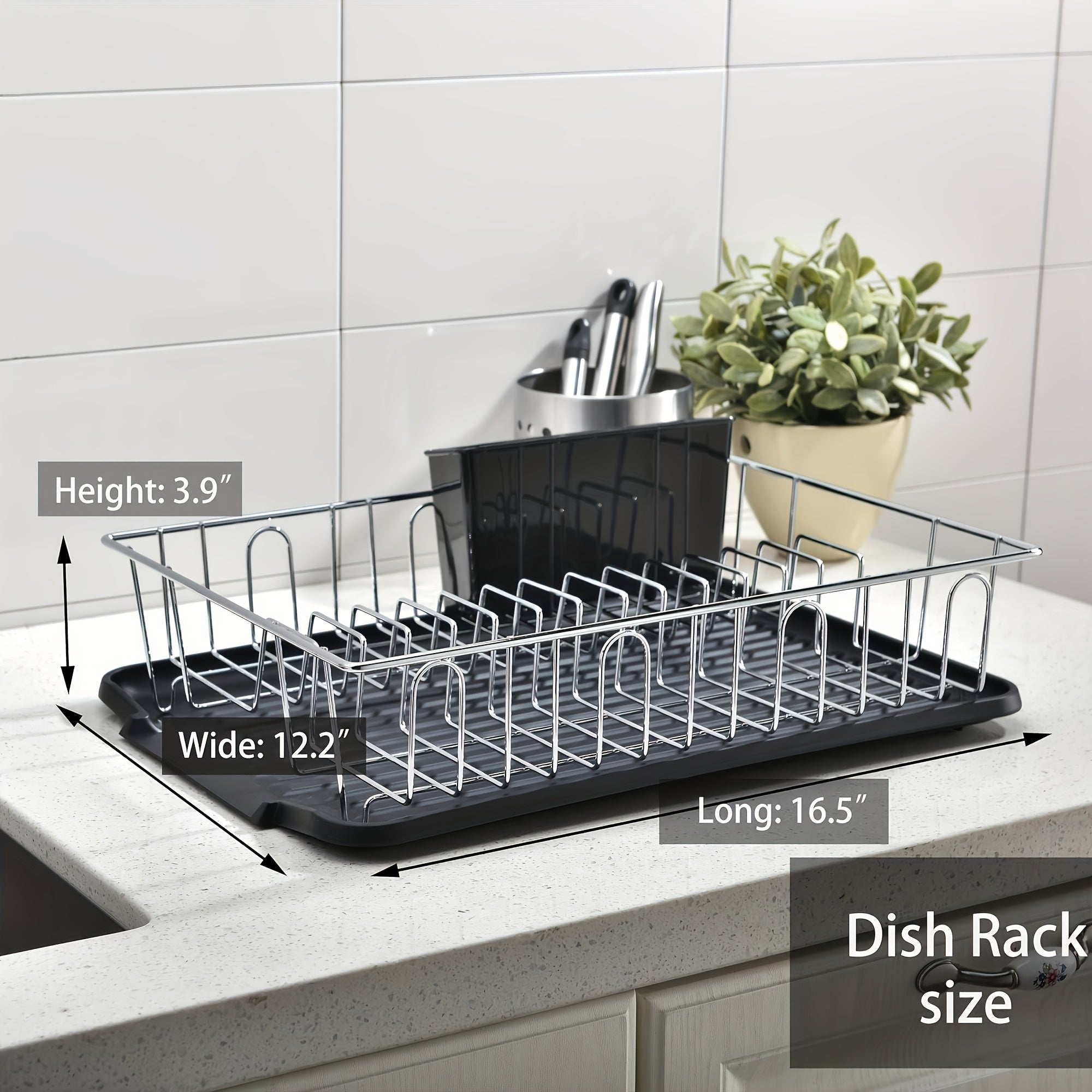 1 Set Dish Drying Rack, Dish Rcks for Kitchen Counter, Small Stainless Dteel Dish Drainer Dack with Black Cutlery Holder And Drainboard