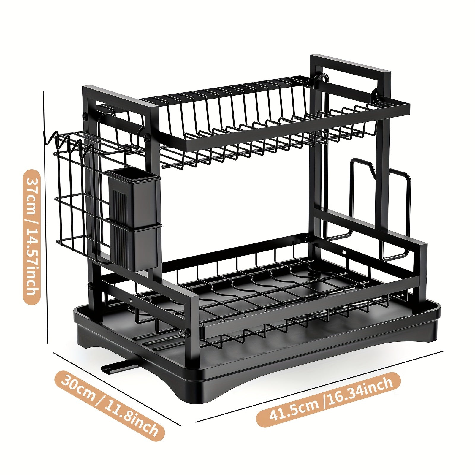 Dish Drying Rack, Kitchen Organizers And Storage, 2-Tier Kitchen Organizers And Storage For Dishes, Bowls, Cutlery, Black, Local Warehouse