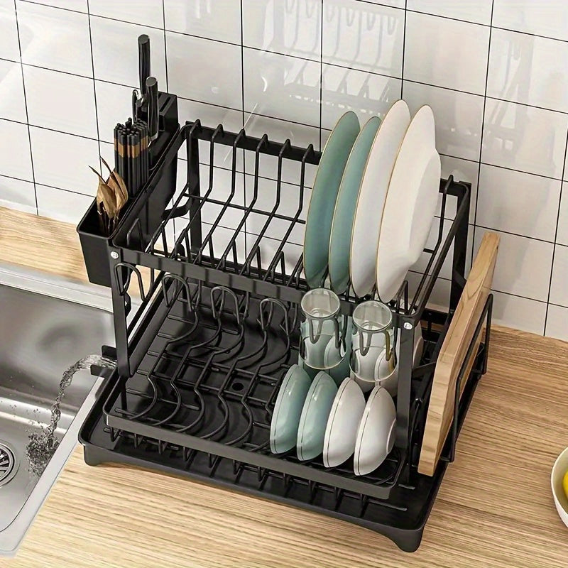 1pc Multifunctional Dish Rack - Double Layers, Space-Saving, Large Capacity, with Drainboard and Utensil Holders for Kitchen Counter Organization, Ideal Gift