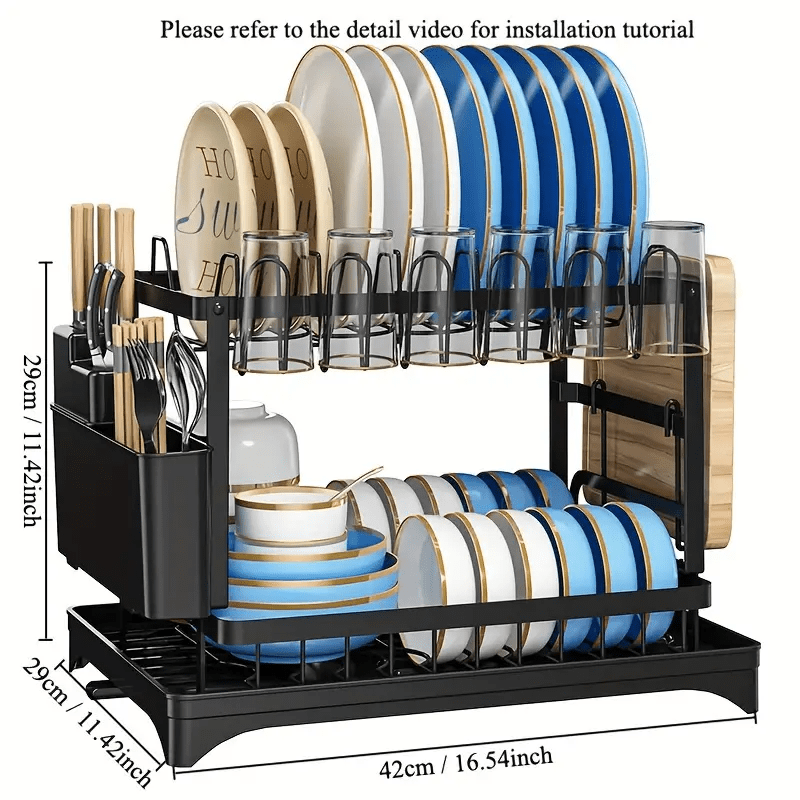 1pc Multifunctional Dish Rack - Double Layers, Space-Saving, Large Capacity, with Drainboard and Utensil Holders for Kitchen Counter Organization, Ideal Gift