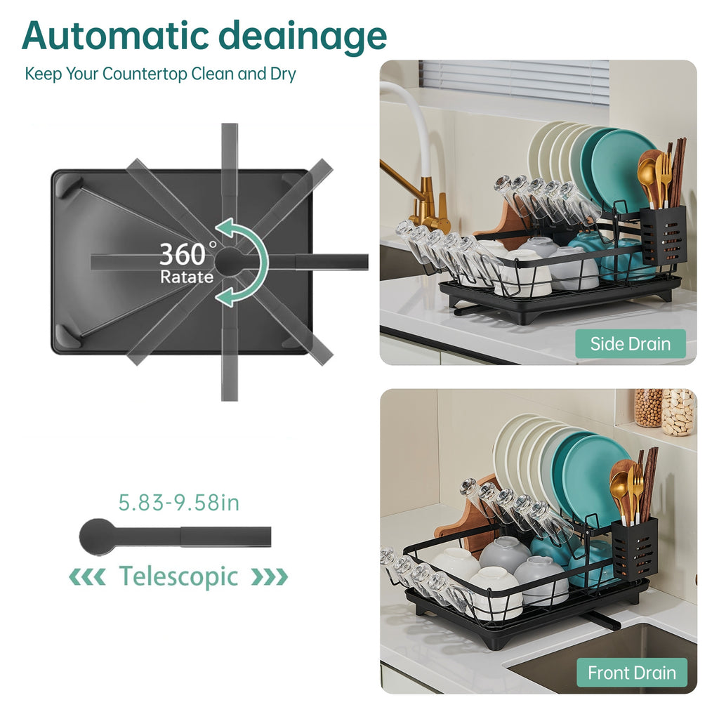 Kitchen double-layer bowl and chopstick rack, drain rack with drainage tray, dishwasher rack, dishwasher basket, stainless steel, knife holder, cutting board holder, chopstick holder, double-layer, rust proof large capacity automatic drainage bowl rack