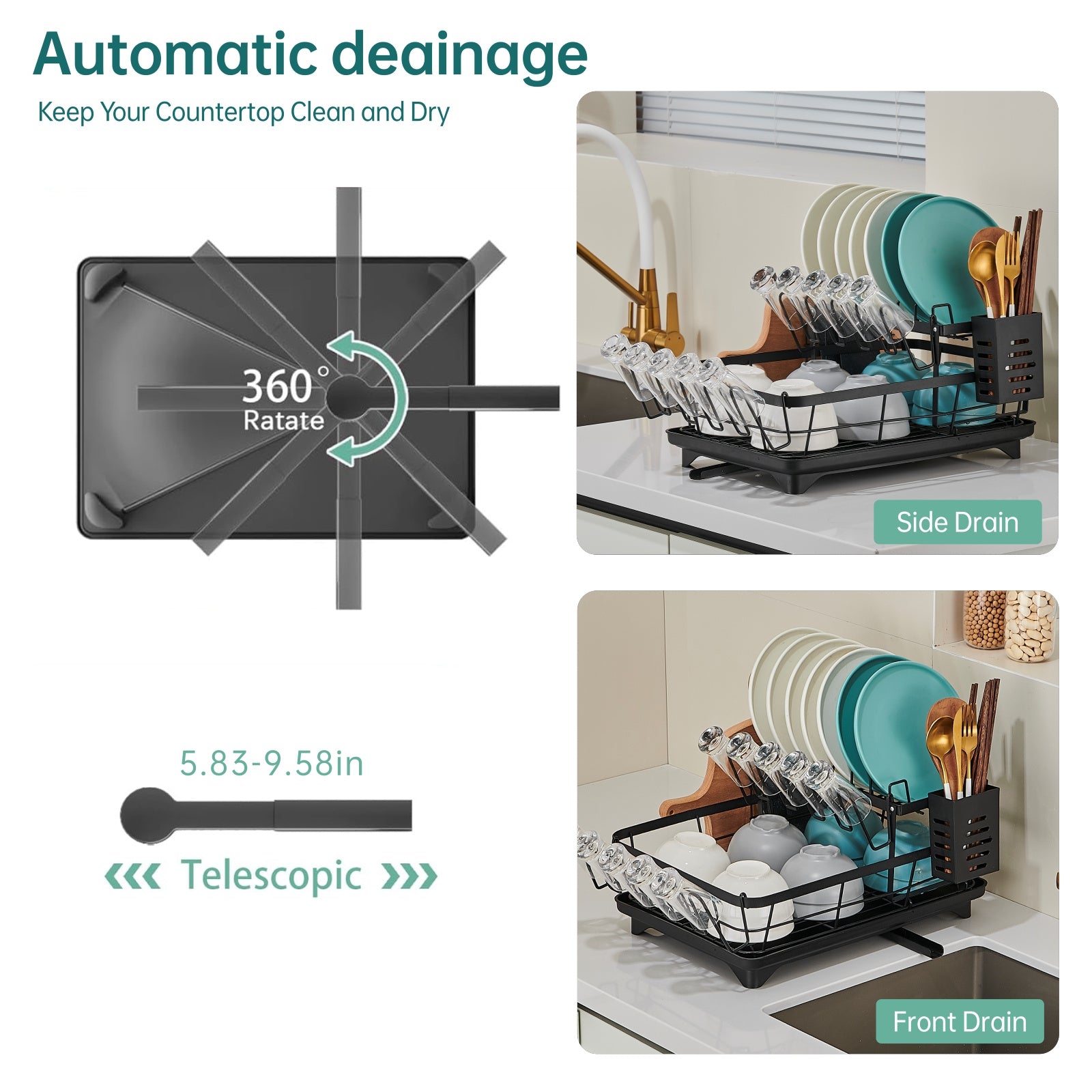 Kitchen double-layer bowl and chopstick rack, drain rack with drainage tray, dishwasher rack, dishwasher basket, stainless steel, knife holder, cutting board holder, chopstick holder, double-layer, rust proof large capacity automatic drainage bowl rack