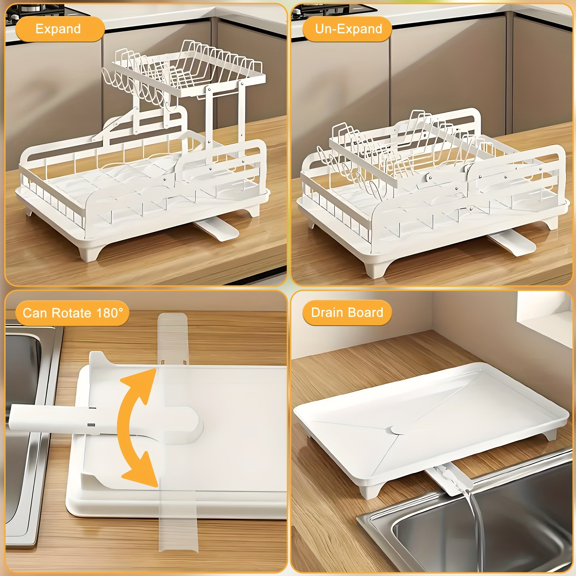 1pc Large 2-Tier Carbon Steel Dish Drying Rack With Drainboard, Glass & Utensil Holders, And Extra Drying Mat - Rust-Resistant Metal Dish Drainer For Kitchen Countertop, Black