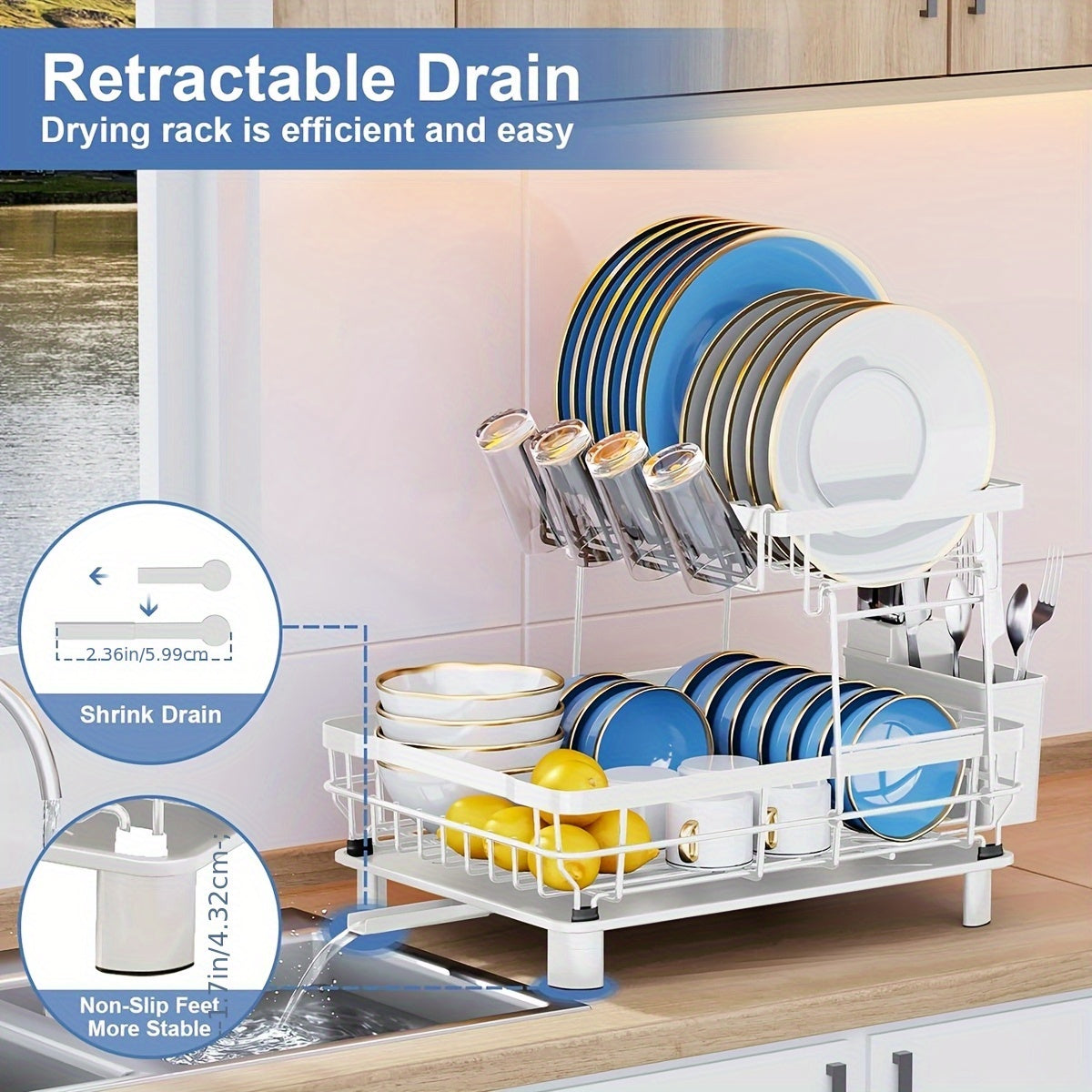 [Stainless Steel Dish Drying Rack] Dish Drying Rack For Kitchen Counter Sink, Durable Stainless Steel Dish Drainers With Drain Board, Cutlery Holder, Cups Holder And Swivel Spout