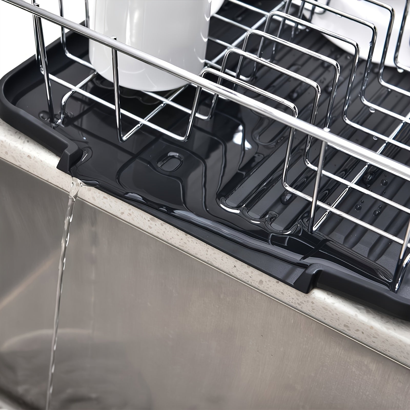 1 Set Dish Drying Rack, Dish Rcks for Kitchen Counter, Small Stainless Dteel Dish Drainer Dack with Black Cutlery Holder And Drainboard