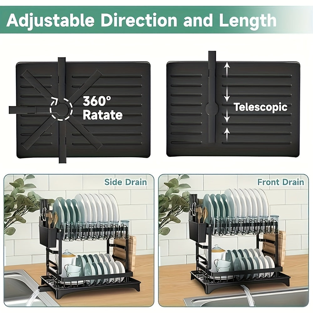 Two - Tier Kitchen Drying Rack with Utensil Holders - This Black, Detachable Metal Set Features a Drainboard And Is Designed As a Standing Shelf for Kitchen Counters. It'S Perfect for Drying Dishes And Keeping Utensils Within Reach. Use It in Any Kitchen
