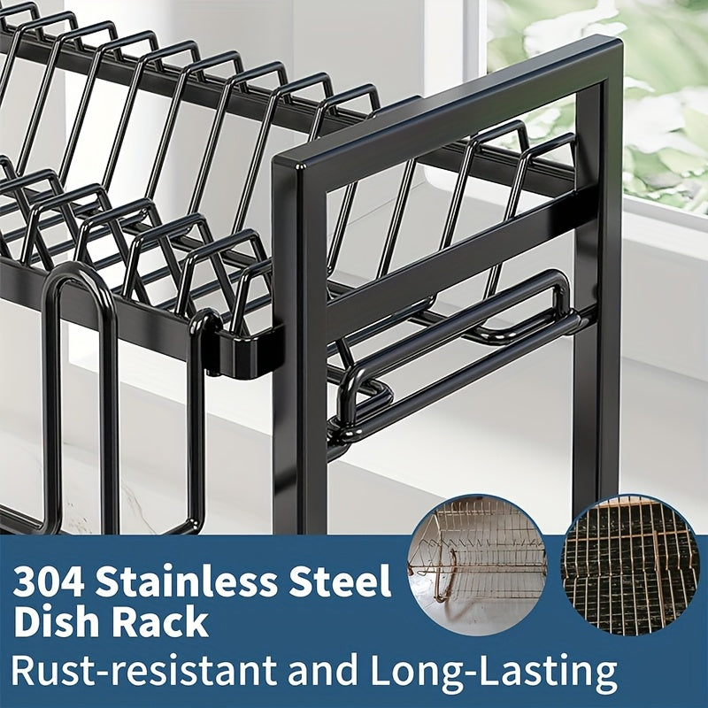 Large 2-Tier Dish Drying Rack for Kitchen Counter, Detachable Large Capacity Dish Drainer Organizer with Utensil Holder, Dish Drying Rack with Drain Board, Plate, Silverware, Pots and Pans Drying Rack for Kitchen