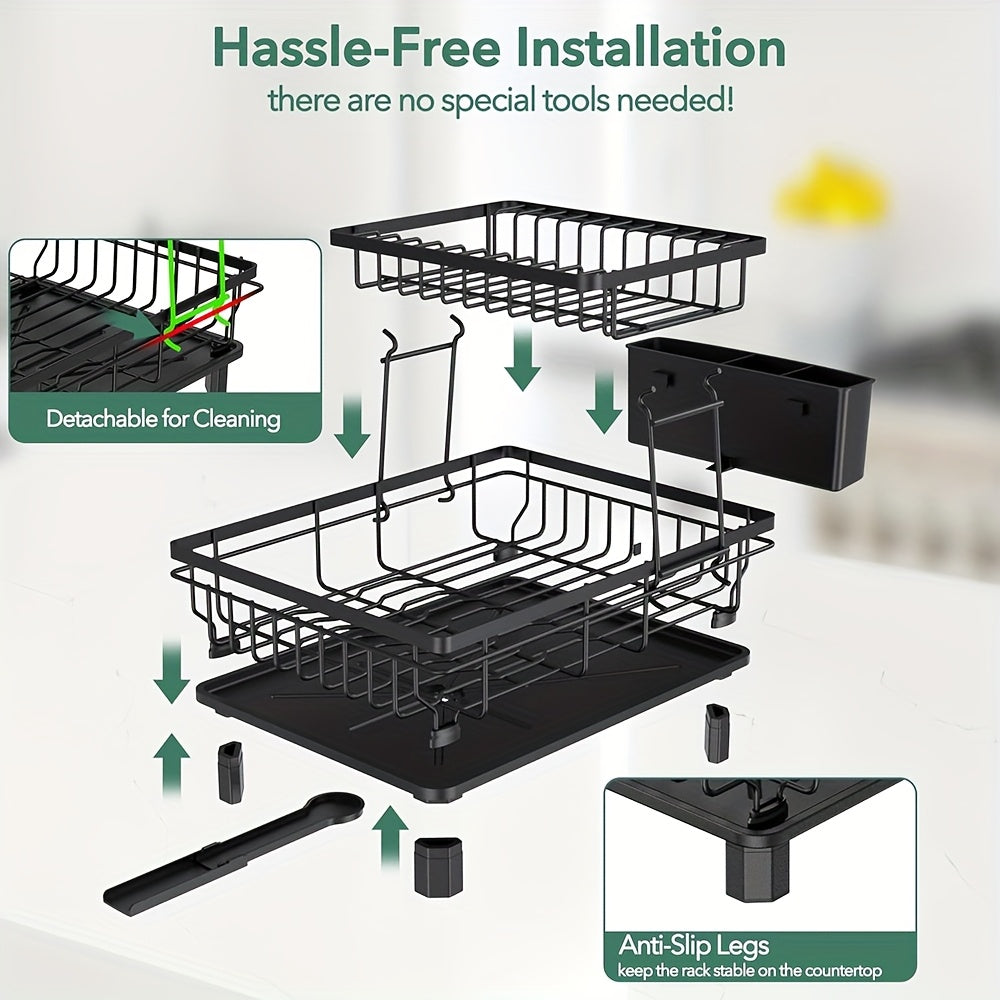 [Stainless Steel Dish Drying Rack] Dish Drying Rack For Kitchen Counter Sink, Durable Stainless Steel Dish Drainers With Drain Board, Cutlery Holder, Cups Holder And Swivel Spout