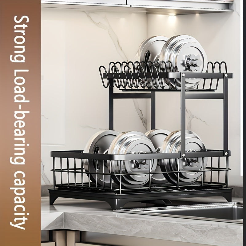 1 Or 2-Tier Space-Saving Kitchen Dish Drying Rack With Removable Utensil Holder & Cup Holder, Large Capacity Drying Rack With Drainboard For Kitchen Sink Counter
