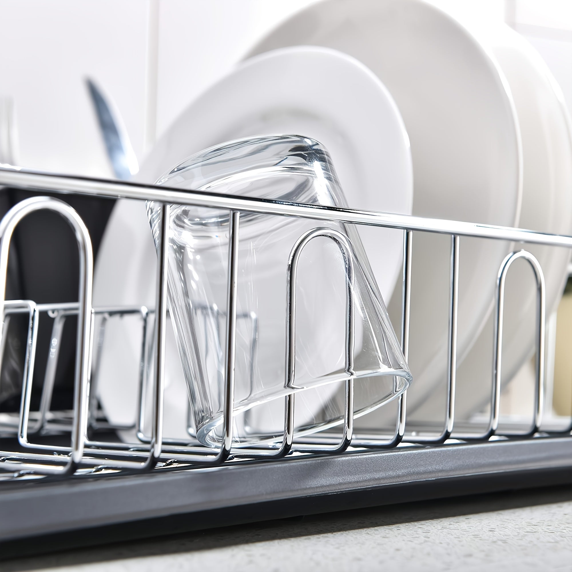 1 Set Dish Drying Rack, Dish Rcks for Kitchen Counter, Small Stainless Dteel Dish Drainer Dack with Black Cutlery Holder And Drainboard