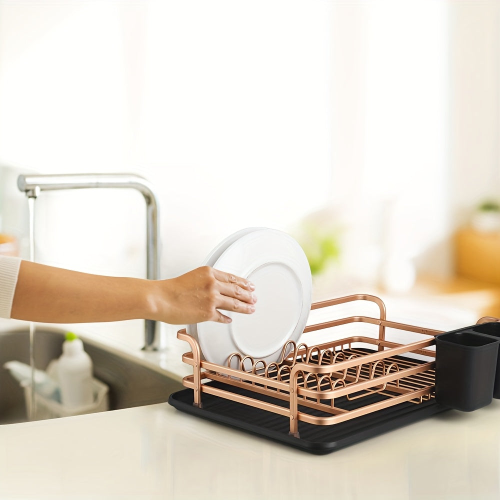 1pc Aluminum Dish Rack, Dish Drain Rack, Detachable Kitchen Counter Organizer Above Sink, Very Suitable For Storing Dishes, Bowls, Cups And Tableware, Dish Drying Rack.