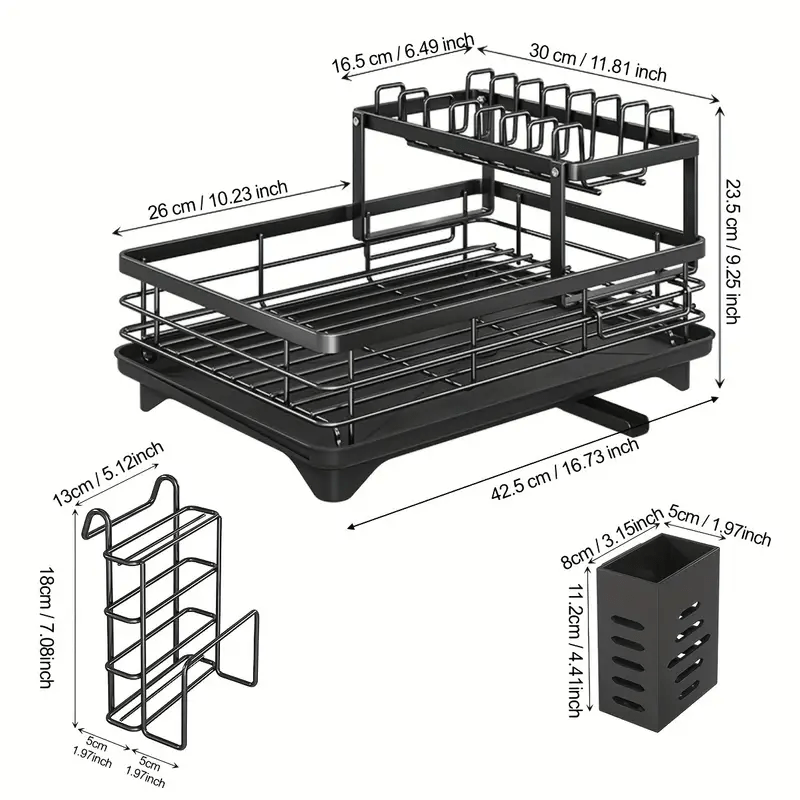 Kitchen double-layer bowl and chopstick rack, drain rack with drainage tray, dishwasher rack, dishwasher basket, stainless steel, knife holder, cutting board holder, chopstick holder, double-layer, rust proof large capacity automatic drainage bowl rack