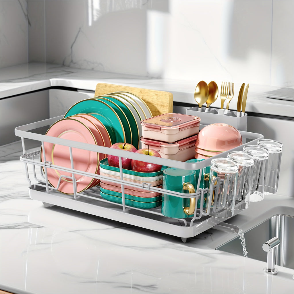 [LARGE KINGRACK Dish Rack] LARGE Metal KINGRACK Dish Drying Rack | Space-Saving Dish Drainer with Drain Board, Cup Holder, Cutlery Organizer, Plates, Bowls & Utensils Storage for Kitchen Counter & Sink