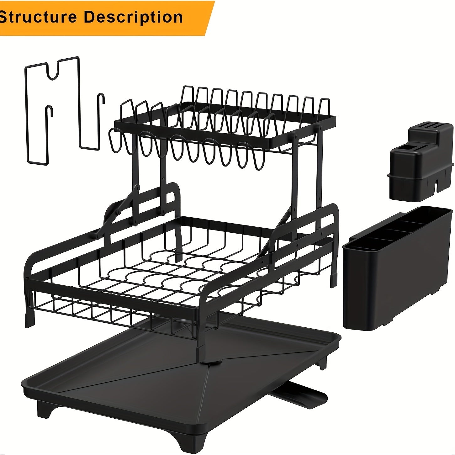 1pc Multifunctional Dish Rack - Double Layers, Space-Saving, Large Capacity, with Drainboard and Utensil Holders for Kitchen Counter Organization, Ideal Gift