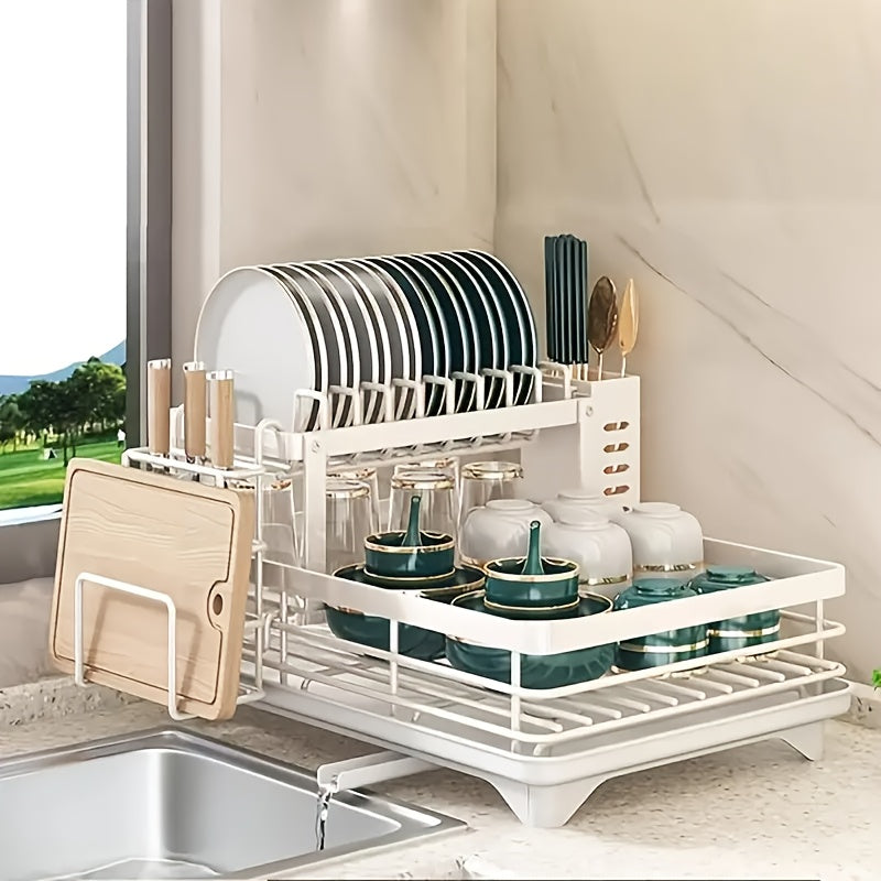 Caddies & Racks for Restaurant Deluxe2-Tier Rack with Automatic Drainage, Knife Holder, And Cutting Board Stand - Rustproof Carbon Steel, Large Capacity, Easy to Clean, Ideal for Bowl And Chopstick Storage, Kitchen Storage Solution2025