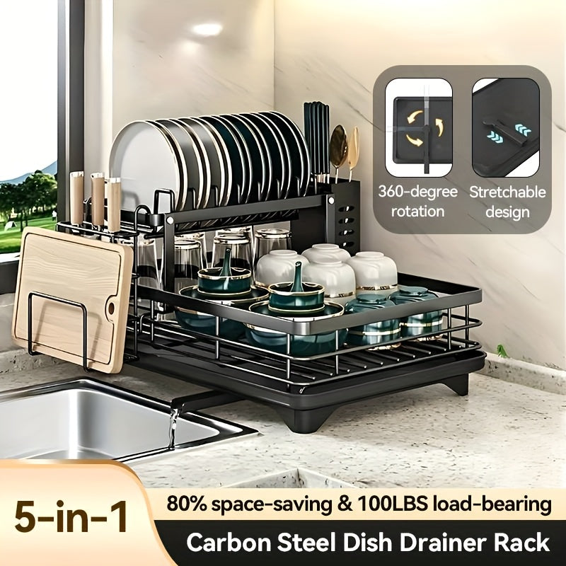 Caddies & Racks for Restaurant Deluxe2-Tier Rack with Automatic Drainage, Knife Holder, And Cutting Board Stand - Rustproof Carbon Steel, Large Capacity, Easy to Clean, Ideal for Bowl And Chopstick Storage, Kitchen Storage Solution2025