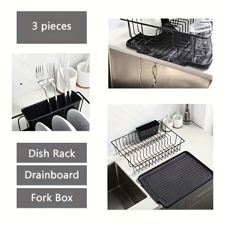 [1 Set Stainless Steel Drain Rack] 1 Set Rust Resistant Stainless Steel Tableware Drain Rack | Kitchen Counter Utensil Rack, Small Utensil Drain, with Black Utensil Rack And Drainage Board, Suitable for Kitchen And RV