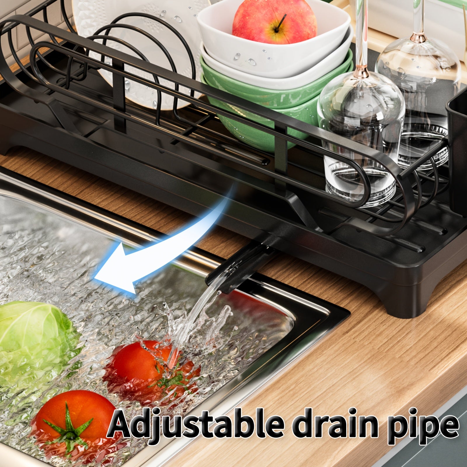 Dish Drying Rack, Dish Rack, Dish Racks For Kitchen Counter, Dish Drainer With Removable Utensil Holder, Drainboard And Swivel Spout.
