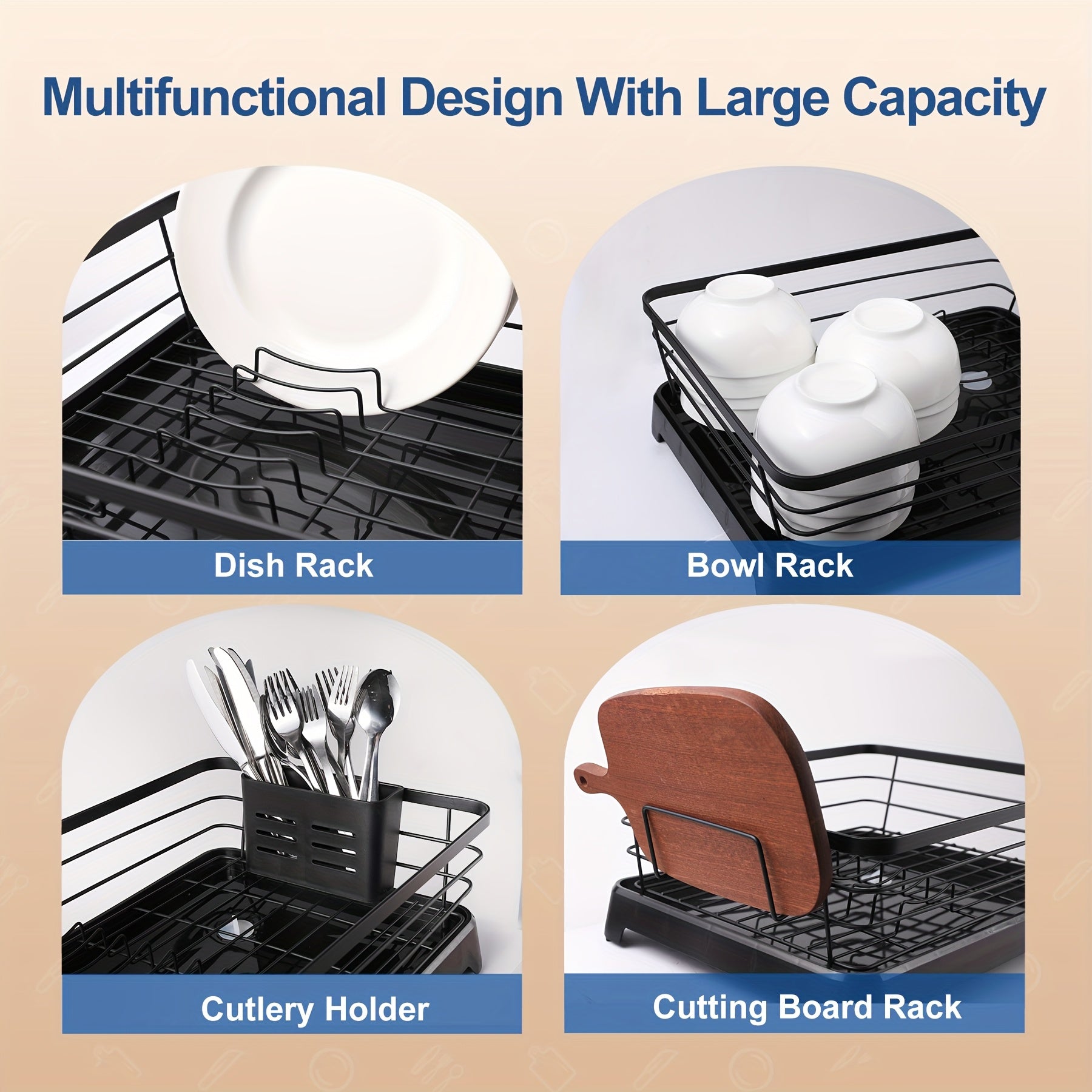 Dish Drying Rack with Tray, Stainless Steel Rust Proof Dish Rack for Kitchen Counter Cabinet Tabletop, Kitchen Storage And Organisation Holder