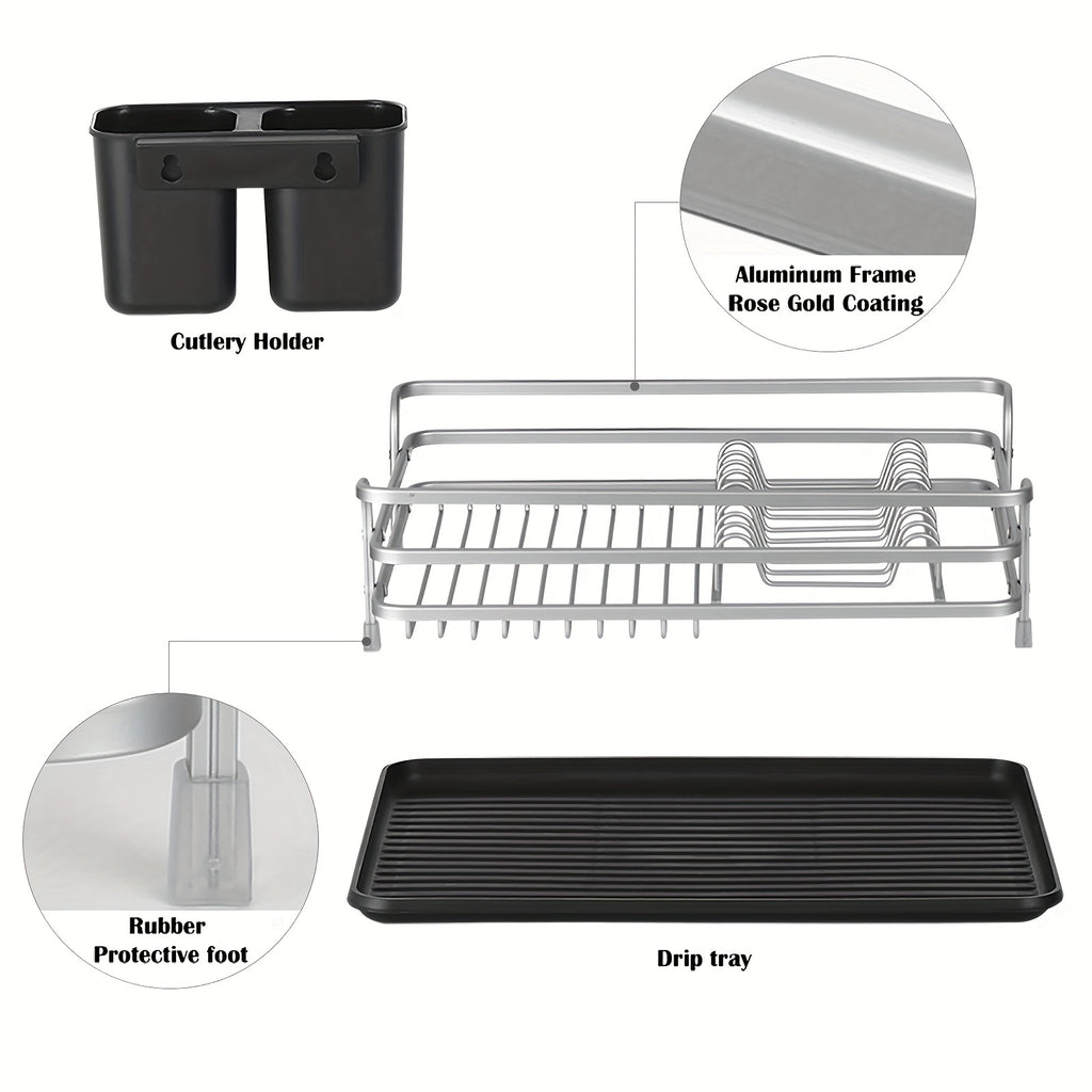 1pc Aluminum Dish Rack, Dish Drain Rack, Detachable Kitchen Counter Organizer Above Sink, Very Suitable For Storing Dishes, Bowls, Cups And Tableware, Dish Drying Rack.