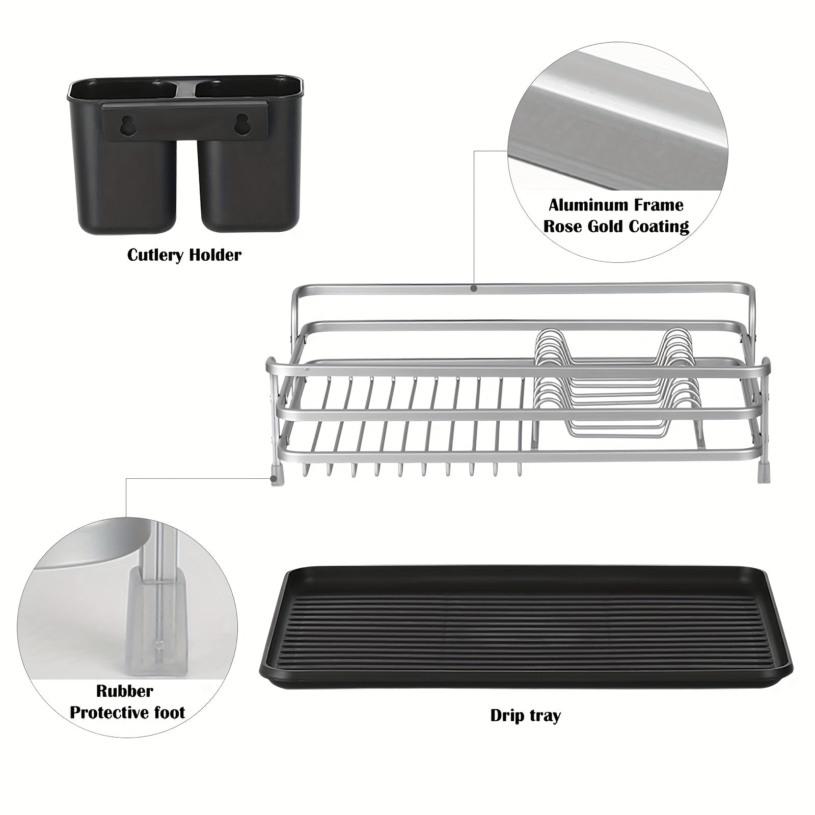 1pc Aluminum Dish Rack, Dish Drain Rack, Detachable Kitchen Counter Organizer Above Sink, Very Suitable For Storing Dishes, Bowls, Cups And Tableware, Dish Drying Rack.