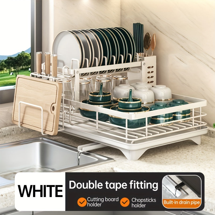 Caddies & Racks for Restaurant Deluxe2-Tier Rack with Automatic Drainage, Knife Holder, And Cutting Board Stand - Rustproof Carbon Steel, Large Capacity, Easy to Clean, Ideal for Bowl And Chopstick Storage, Kitchen Storage Solution2025
