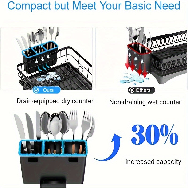 Dish Drying Rack - Large-Capacity Dish Drainer | Kitchen Counter Organizer with Cutlery Holder for Dishes, Spoons, and Forks