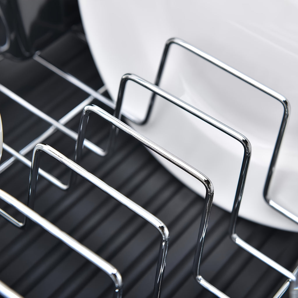 1 Set Dish Drying Rack, Dish Rcks for Kitchen Counter, Small Stainless Dteel Dish Drainer Dack with Black Cutlery Holder And Drainboard