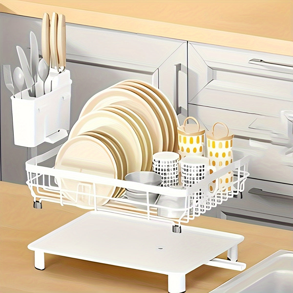 Dish Drying Rack - Large-Capacity Dish Drainer | Kitchen Counter Organizer with Cutlery Holder for Dishes, Spoons, and Forks