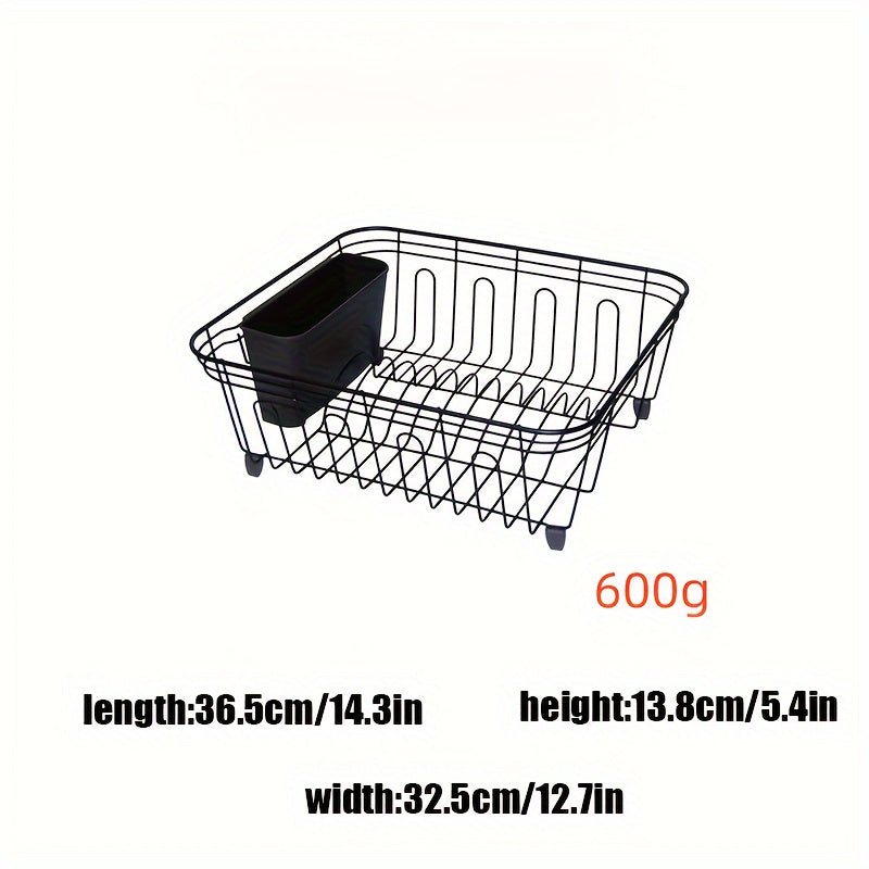 Iron Dish Drying Rack with Utensil Holder, Rust-Resistant Grooved Drain Strainer with Strong Load-Bearing Capacity for Home Kitchen Storage