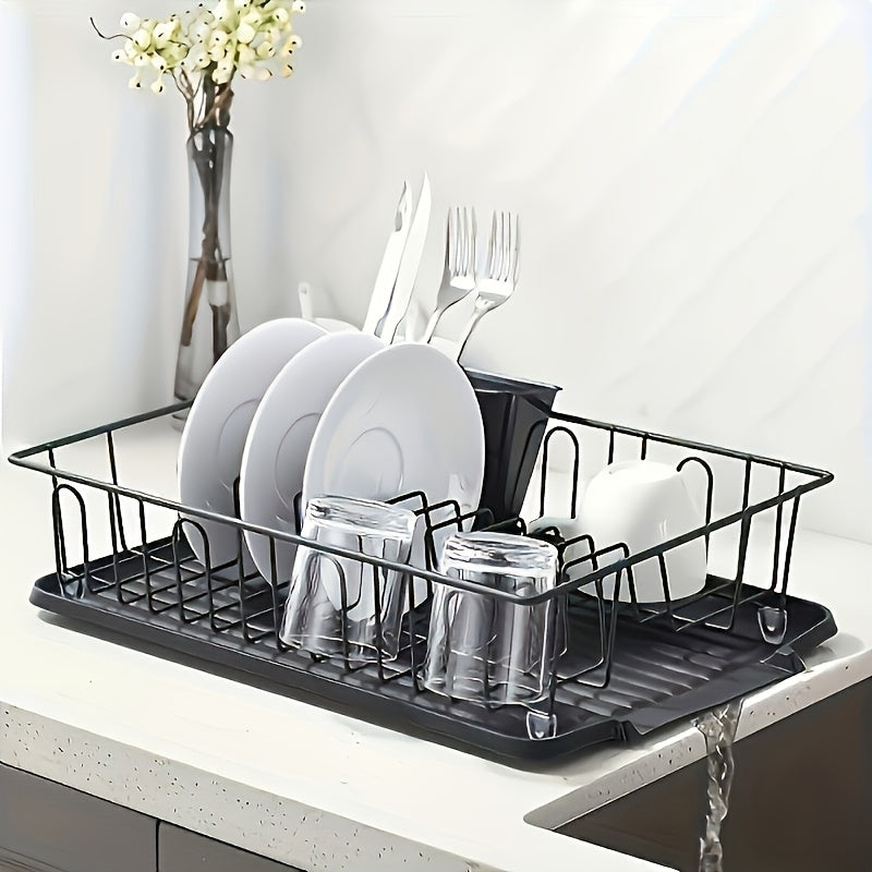 [1 Set Stainless Steel Drain Rack] 1 Set Rust Resistant Stainless Steel Tableware Drain Rack | Kitchen Counter Utensil Rack, Small Utensil Drain, with Black Utensil Rack And Drainage Board, Suitable for Kitchen And RV
