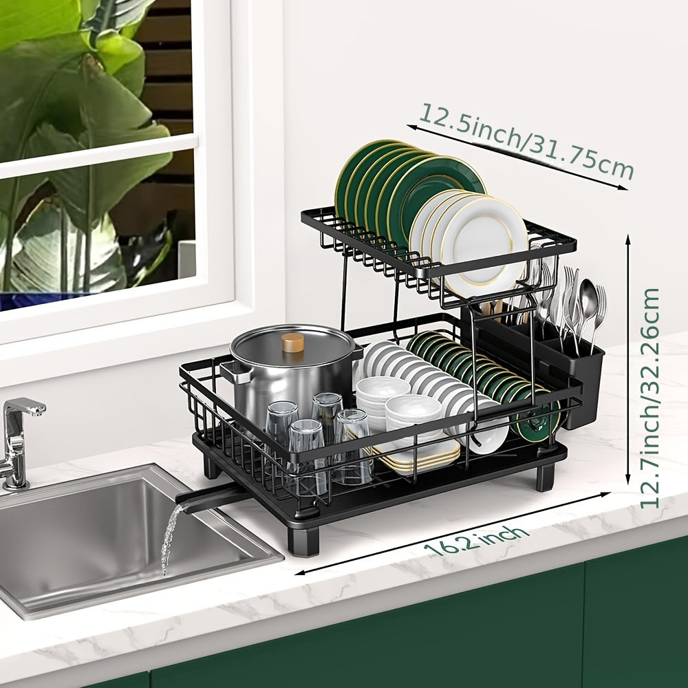 [Stainless Steel Dish Drying Rack] Dish Drying Rack For Kitchen Counter Sink, Durable Stainless Steel Dish Drainers With Drain Board, Cutlery Holder, Cups Holder And Swivel Spout