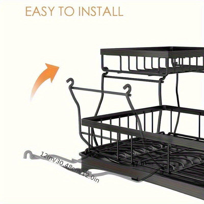 2-Tier Dish Drying Rack X-Large Stainless Steel Dish Rack For Kitchen Counter Dish Rack With Drainboard - Detachable, Carbon Steel Kitchen Organizer For Dishes, Cups & Cutlery Space-Saving Kitchen Organizers And Storage, Mother'S Day Gift