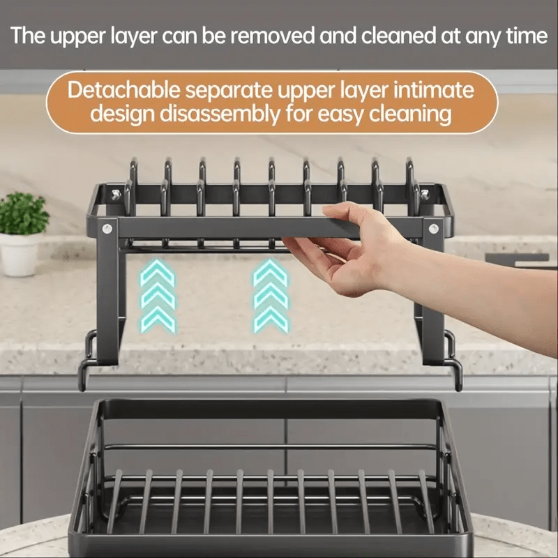Kitchen double-layer bowl and chopstick rack, drain rack with drainage tray, dishwasher rack, dishwasher basket, stainless steel, knife holder, cutting board holder, chopstick holder, double-layer, rust proof large capacity automatic drainage bowl rack