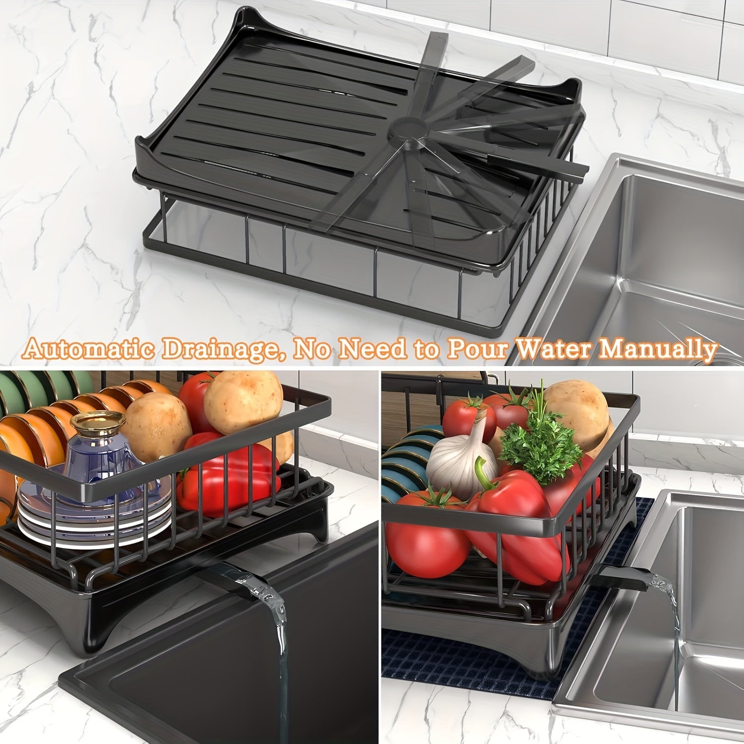 1pc Multifunctional Dish Rack - Double Layers, Space-Saving, Large Capacity, with Drainboard and Utensil Holders for Kitchen Counter Organization, Ideal Gift