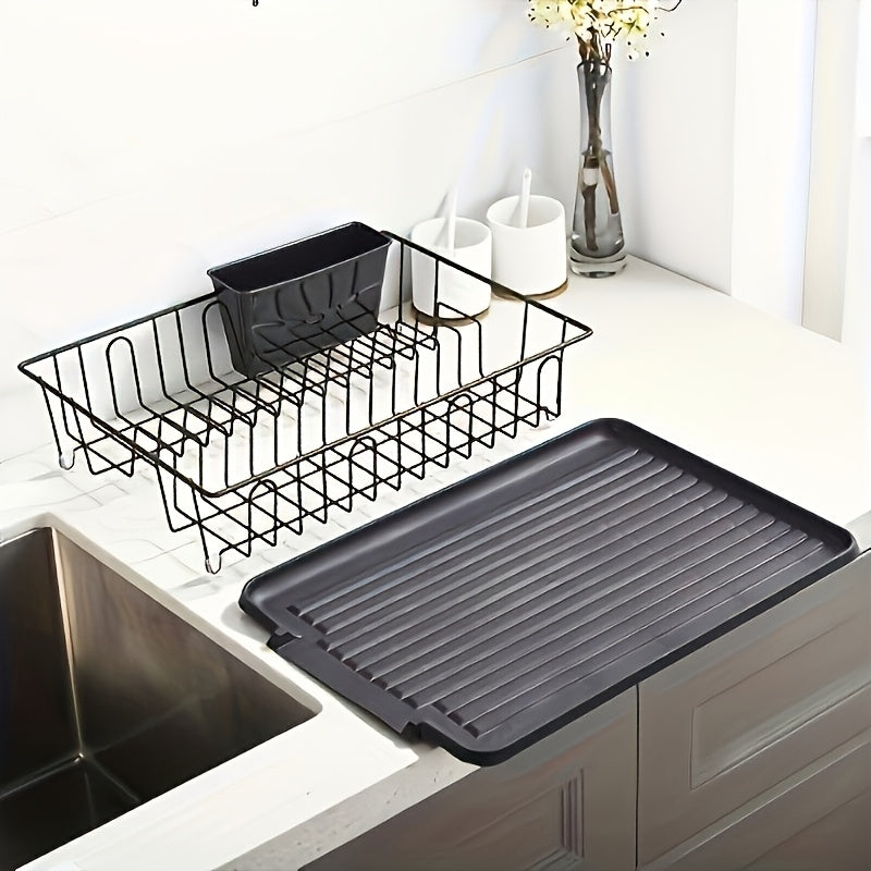 [1 Set Stainless Steel Drain Rack] 1 Set Rust Resistant Stainless Steel Tableware Drain Rack | Kitchen Counter Utensil Rack, Small Utensil Drain, with Black Utensil Rack And Drainage Board, Suitable for Kitchen And RV