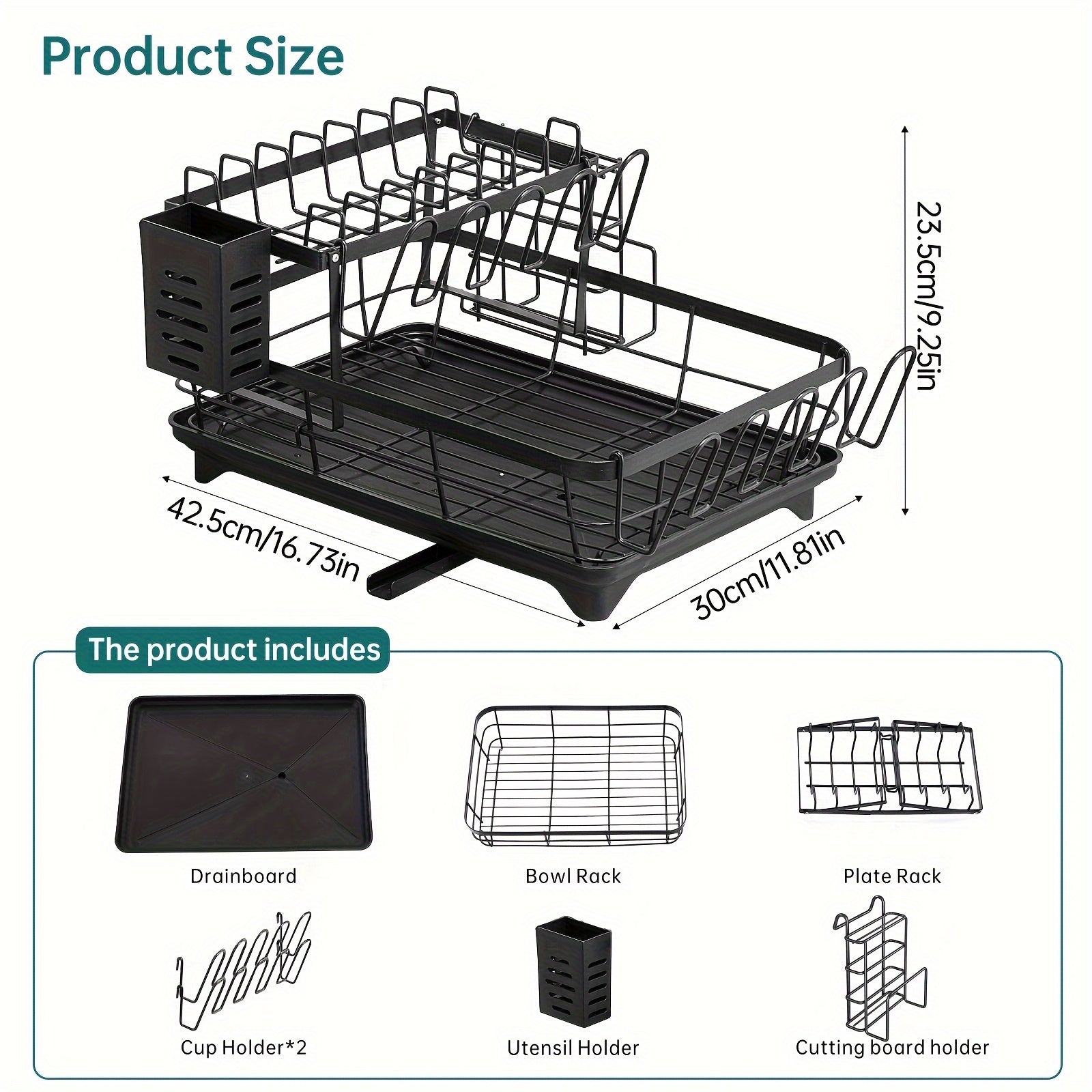 2-Tier Stainless Steel Kitchen Dish Drying Rack with Drain Tray, Knife Holder & Cutting Board Stand - Rustproof Large Capacity Auto Drainage Organizer for Bowls, Plates, Cups, Utensils & Chopsticks, Utensil Holder, Spacesaving Design, Dish Drying Rack for