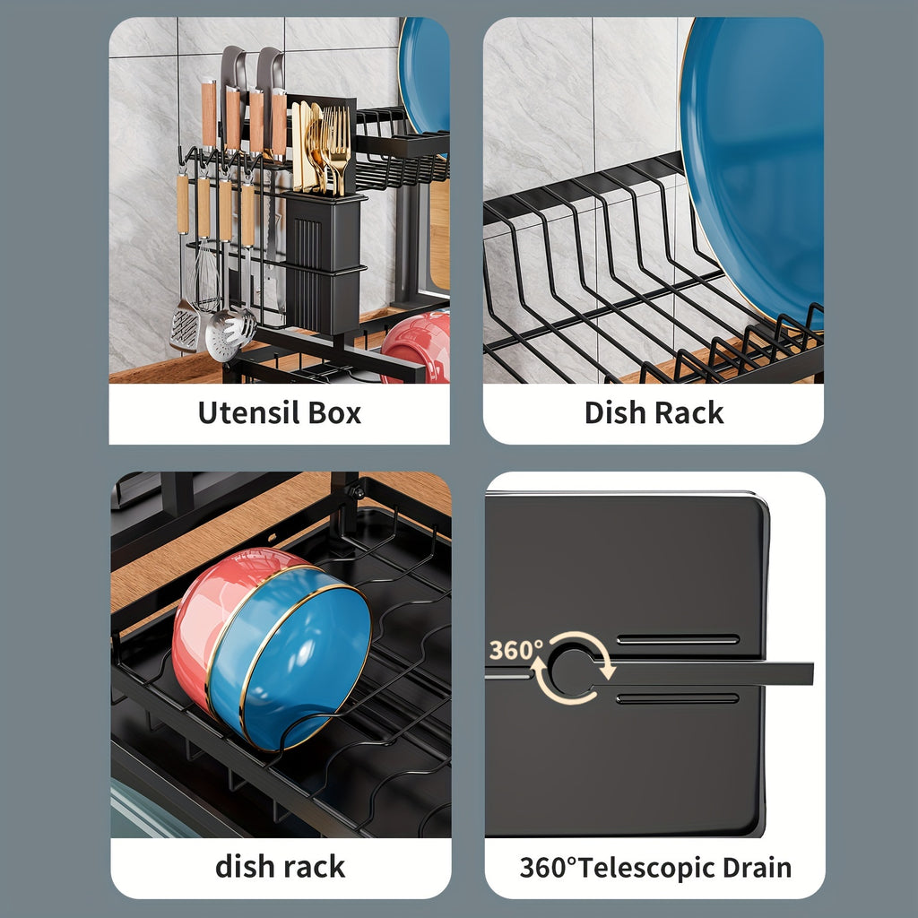 Dish Drying Rack, Kitchen Organizers And Storage, 2-Tier Kitchen Organizers And Storage For Dishes, Bowls, Cutlery, Black, Local Warehouse