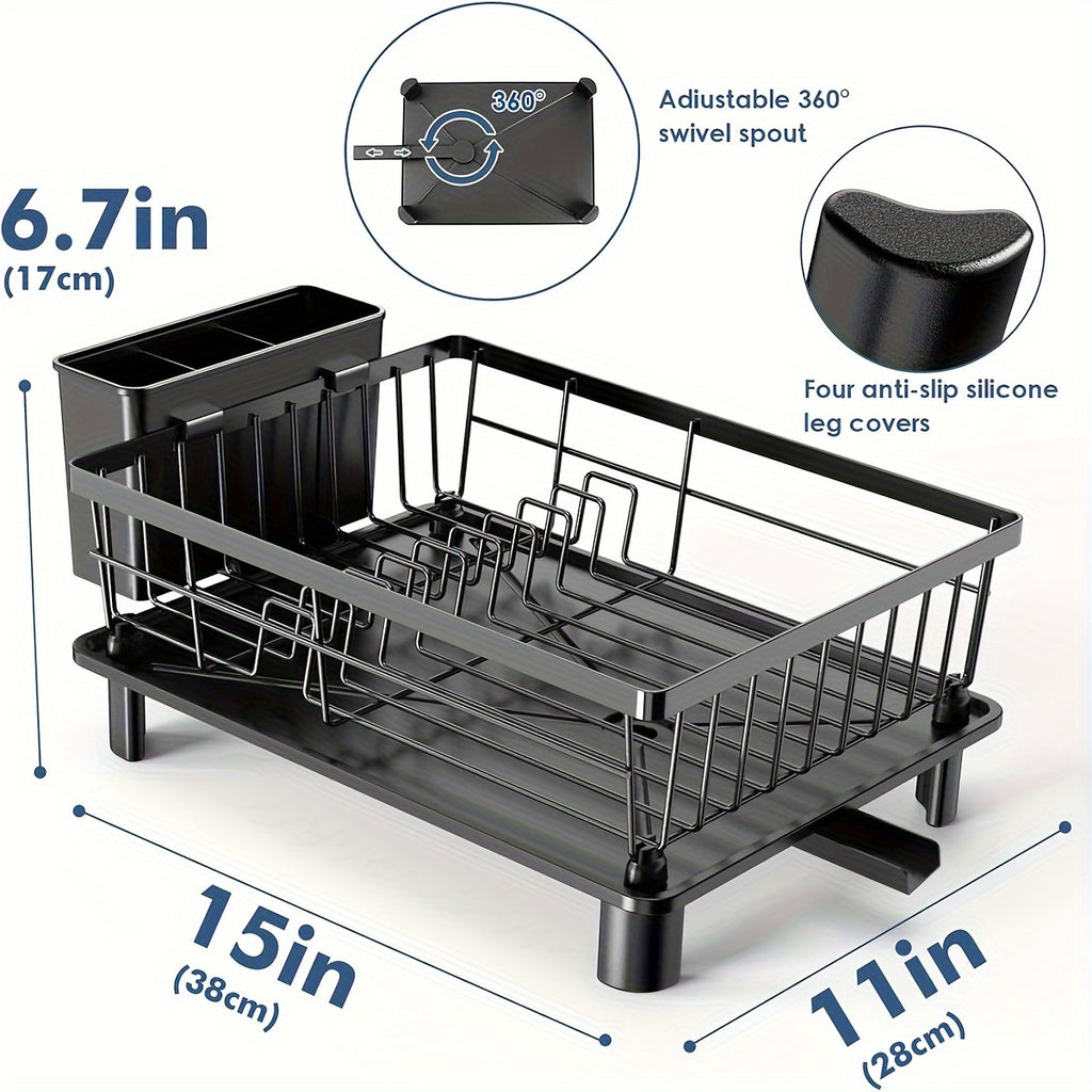 Dish Drying Rack - Large-Capacity Dish Drainer | Kitchen Counter Organizer with Cutlery Holder for Dishes, Spoons, and Forks