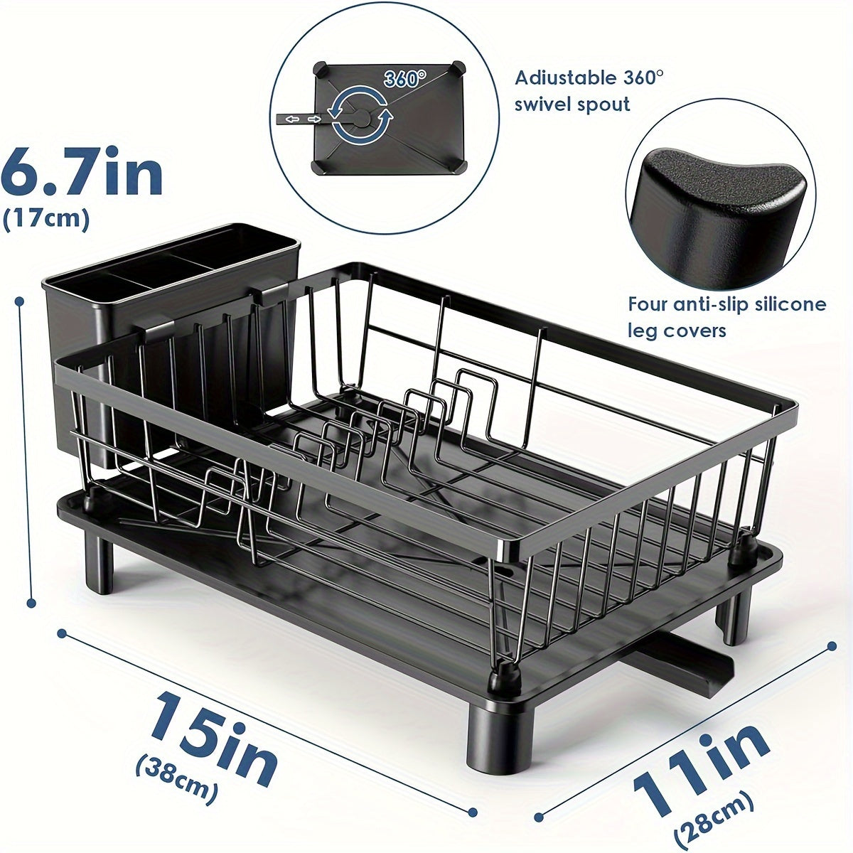 Dish Drying Rack - Large-Capacity Dish Drainer | Kitchen Counter Organizer with Cutlery Holder for Dishes, Spoons, and Forks