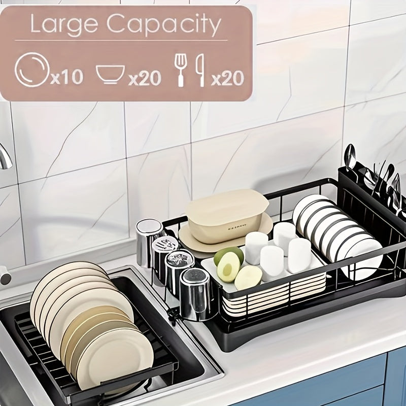 2-Tier Dish Drying Rack X-Large Stainless Steel Dish Rack For Kitchen Counter Dish Rack With Drainboard - Detachable, Carbon Steel Kitchen Organizer For Dishes, Cups & Cutlery Space-Saving Kitchen Organizers And Storage, Mother'S Day Gift