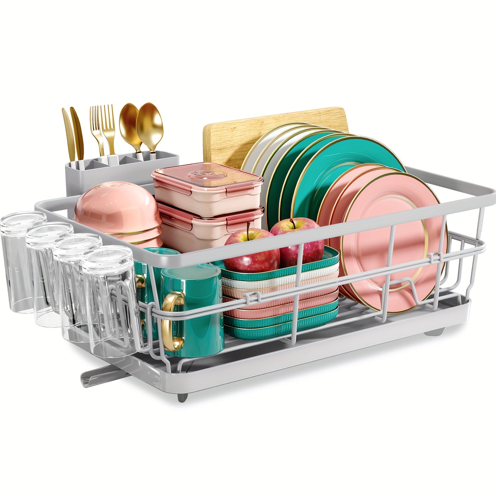 [LARGE KINGRACK Dish Rack] LARGE Metal KINGRACK Dish Drying Rack | Space-Saving Dish Drainer with Drain Board, Cup Holder, Cutlery Organizer, Plates, Bowls & Utensils Storage for Kitchen Counter & Sink