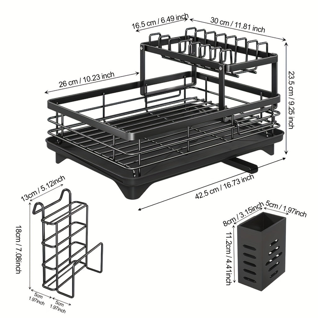 Luxury Kitchen Dish Rack - Double-Tier, Rust-Resistant, with Drain Tray, Knife Holder, Easy to Clean, Large Capacity, Efficient Drainage Design