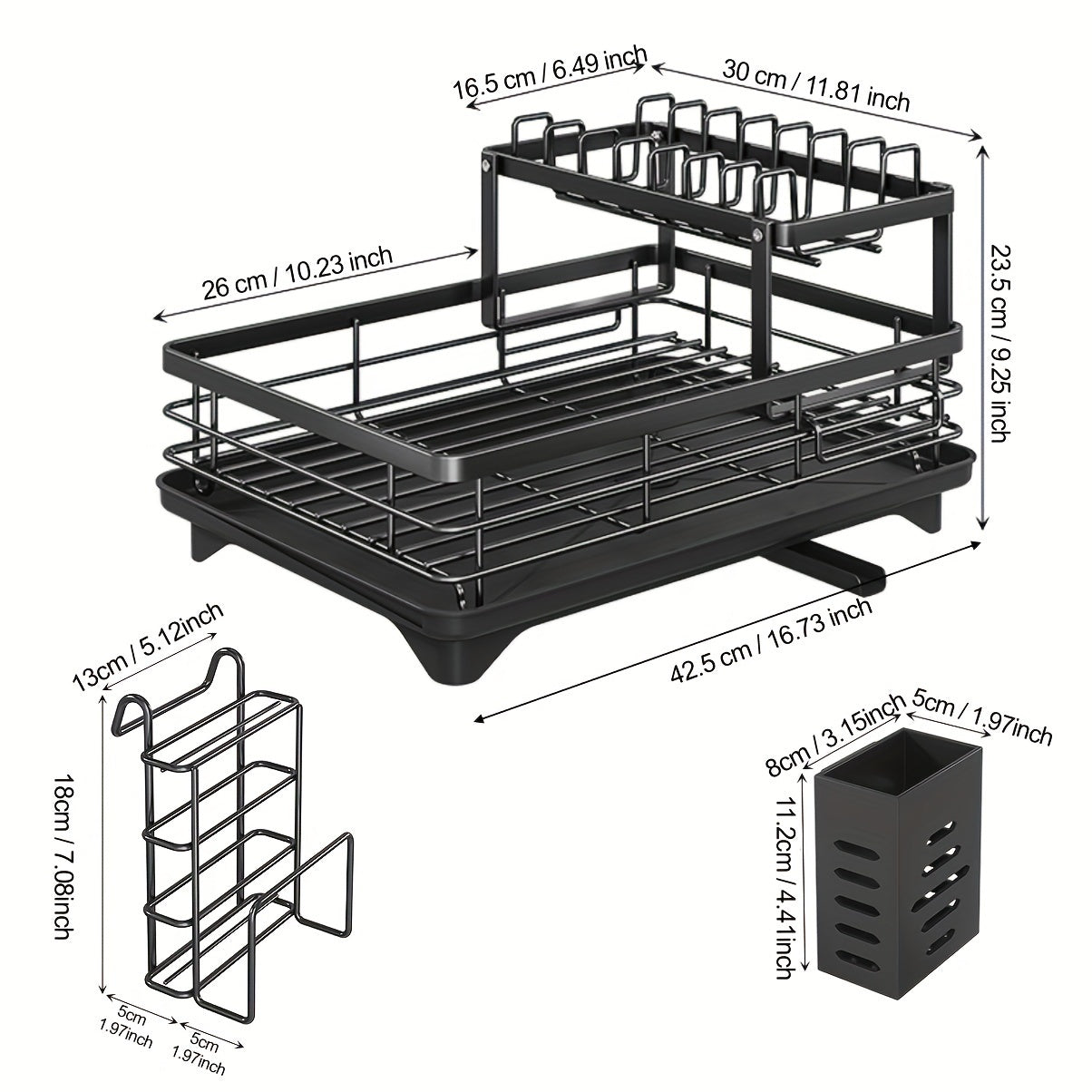 1pc Deluxe 2-Tier Kitchen Carbon Steel Dish Rack with Auto Drain, Knife Rack and Chopping Board Rack - Rust-resistant carbon steel, large capacity, easy to clean, ideal for bowl and chopstick storage, kitchen storage solution