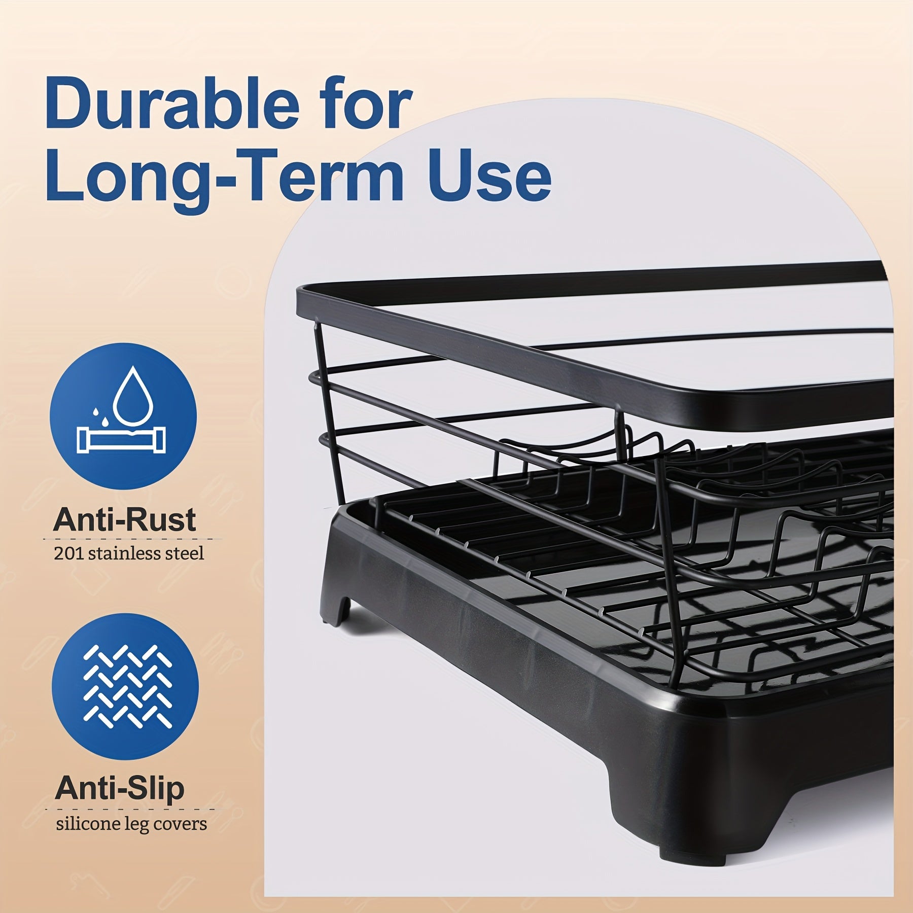 [Tabletop Dish Drying Rack Organizer] Stainless Steel Dish Drying Rack with Plastic Base, Rust-Proof Metal Wire Dish Drainer, with Tray for Kitchen Counter and Cabinet, Tabletop Storage and Organization Holder