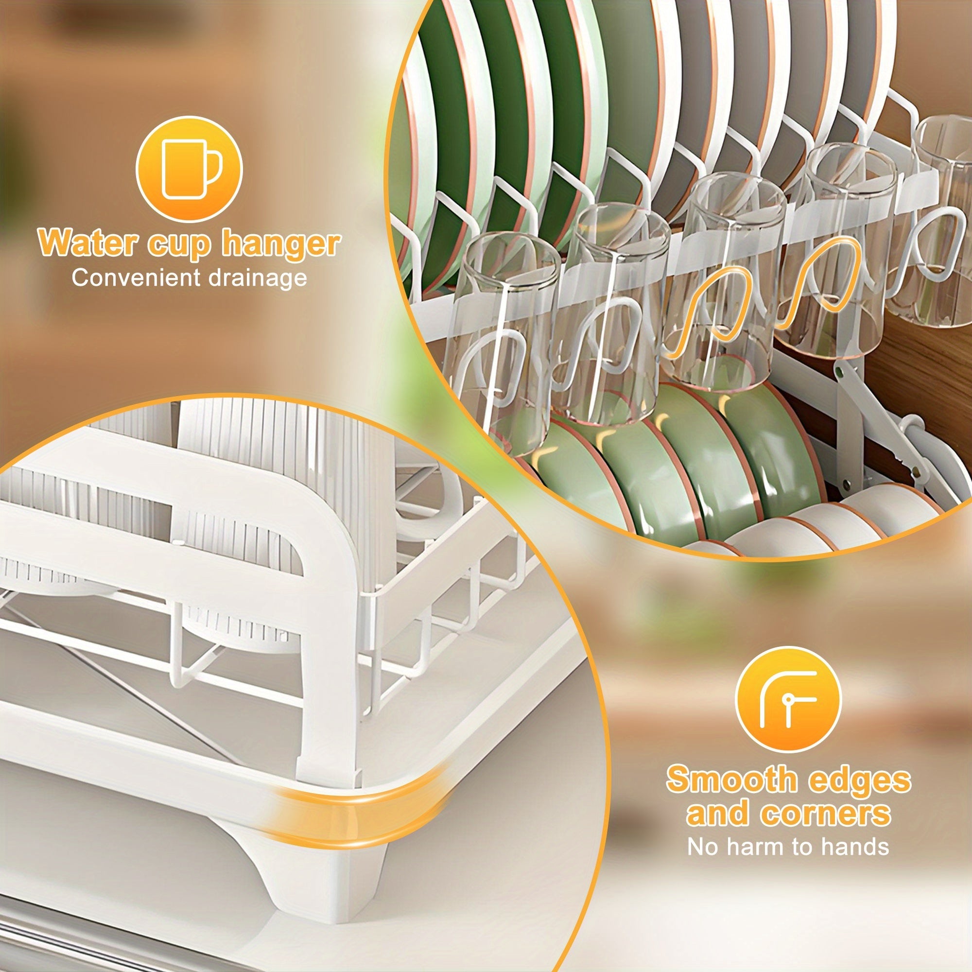 1pc Large 2-Tier Carbon Steel Dish Drying Rack With Drainboard, Glass & Utensil Holders, And Extra Drying Mat - Rust-Resistant Metal Dish Drainer For Kitchen Countertop, Black
