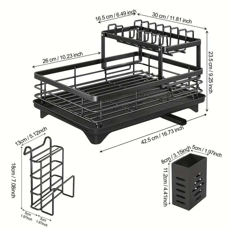 Kitchen double-layer bowl and chopstick rack, drain rack with drainage tray, dishwasher rack, dishwasher basket, stainless steel, knife holder, cutting board holder, chopstick holder, double-layer, rust proof large capacity automatic drainage bowl rack