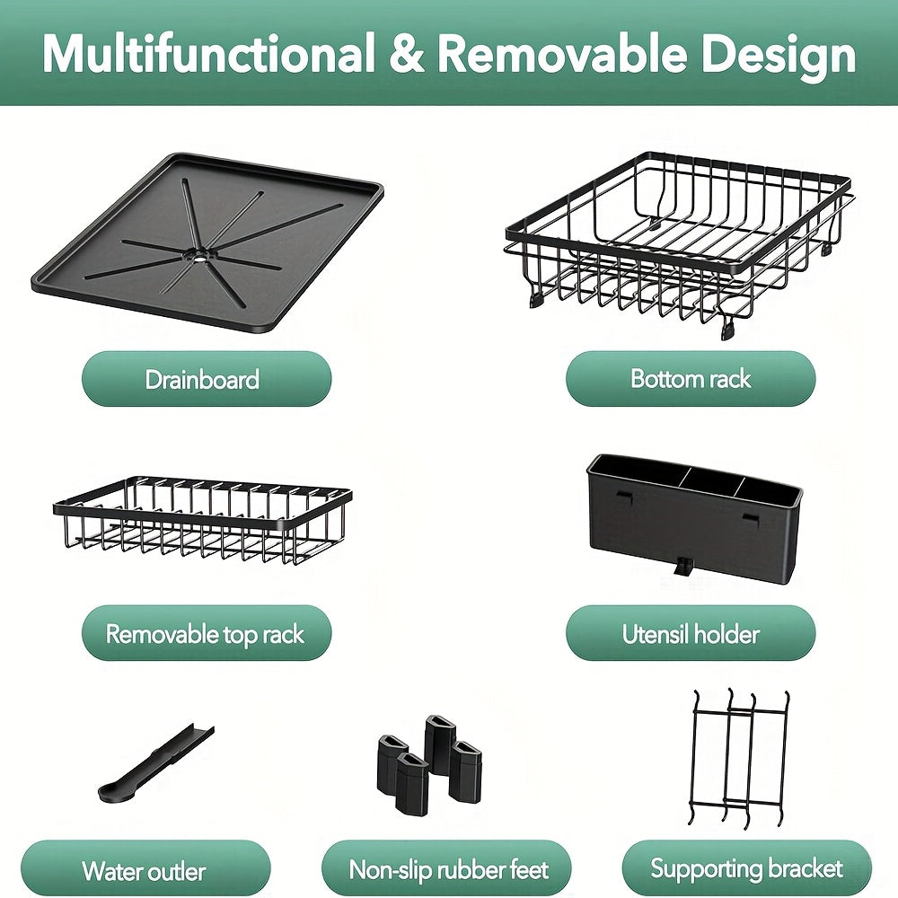[Stainless Steel Dish Drying Rack] Dish Drying Rack For Kitchen Counter Sink, Durable Stainless Steel Dish Drainers With Drain Board, Cutlery Holder, Cups Holder And Swivel Spout